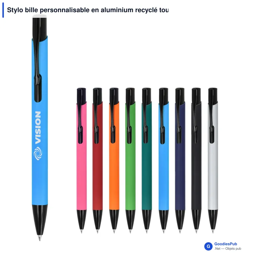 Stylo bille personnalisable en aluminium recyclé toucher doux encre noire - Alicante - Image 1