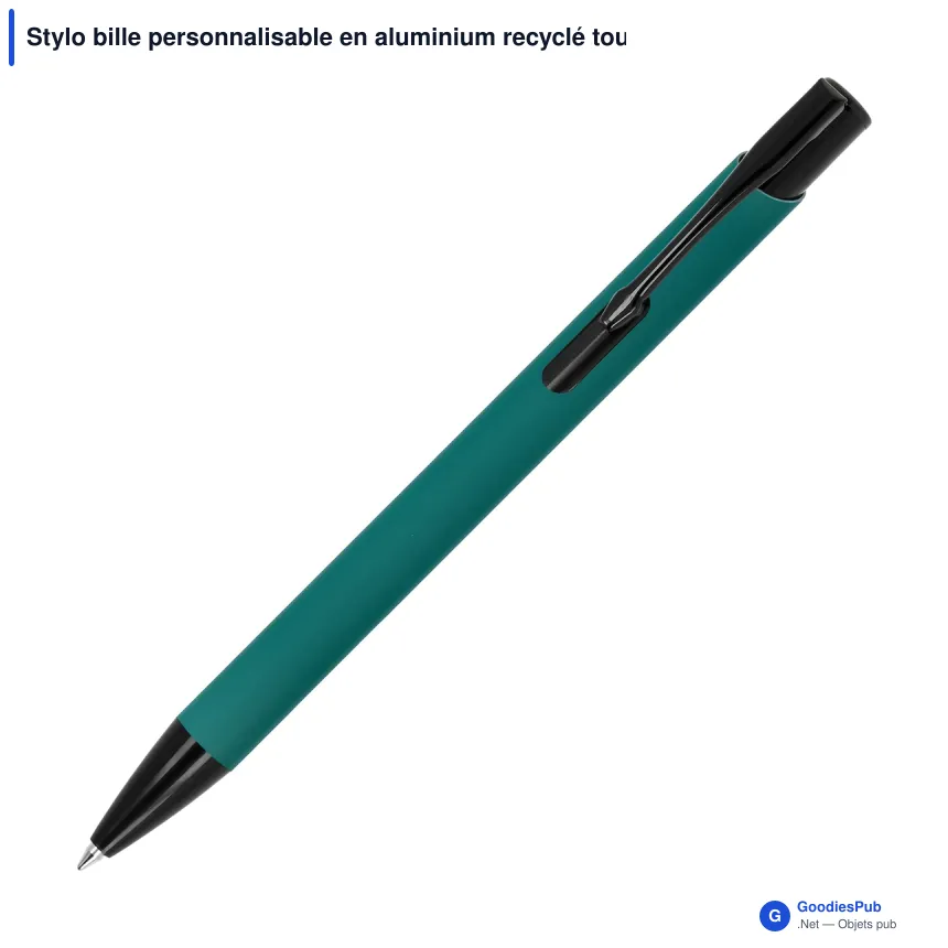 Stylo bille personnalisable en aluminium recyclé toucher doux encre noire - Alicante - Image 3