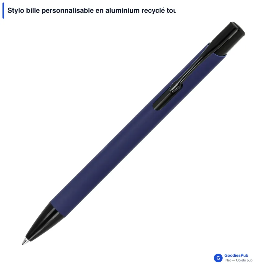 Stylo bille personnalisable en aluminium recyclé toucher doux encre noire - Alicante - Image 4