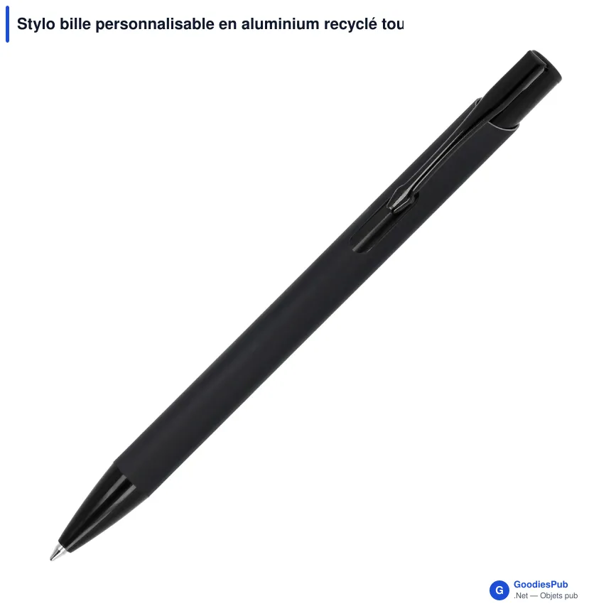 Stylo bille personnalisable en aluminium recyclé toucher doux encre noire - Alicante - Image 6