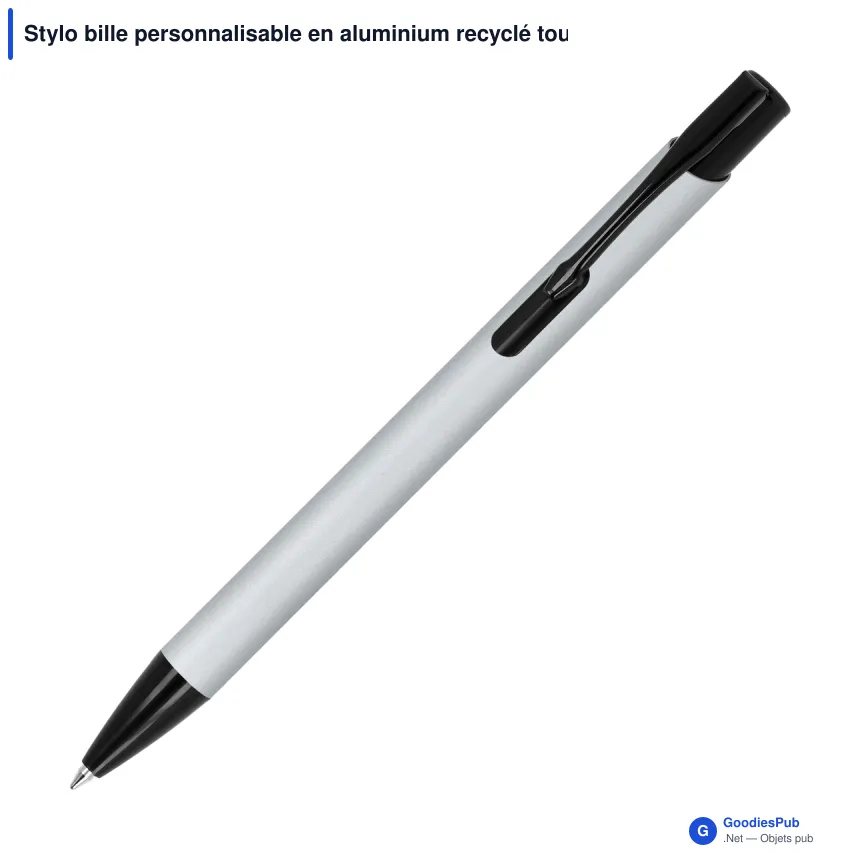 Stylo bille personnalisable en aluminium recyclé toucher doux encre noire - Alicante - Image 7