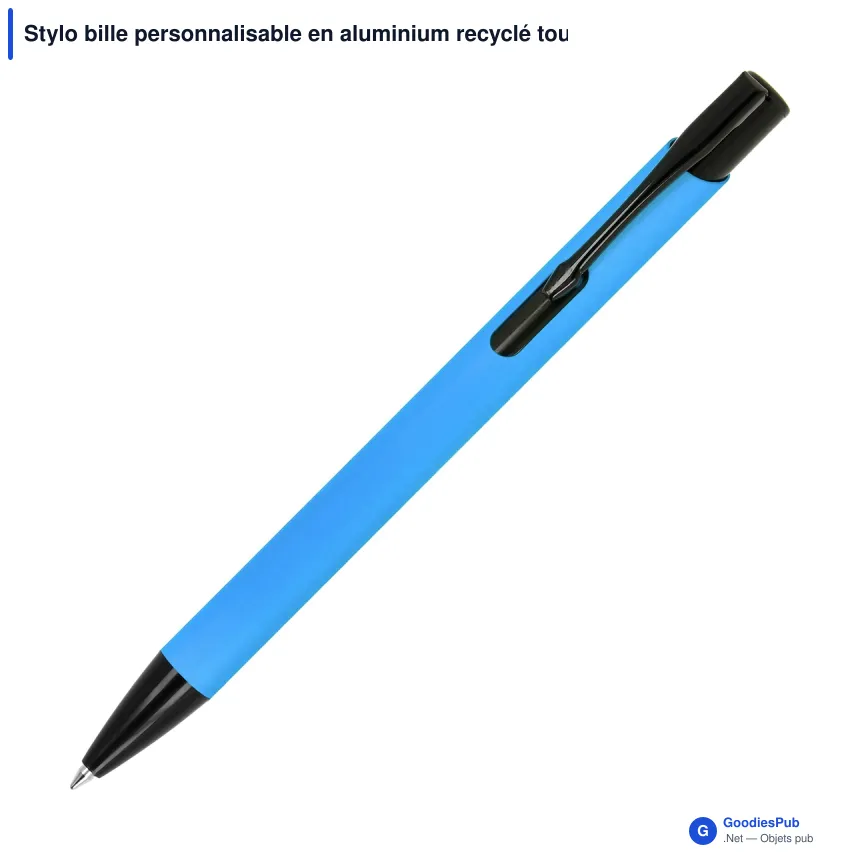 Stylo bille personnalisable en aluminium recyclé toucher doux encre noire - Alicante - Image 8