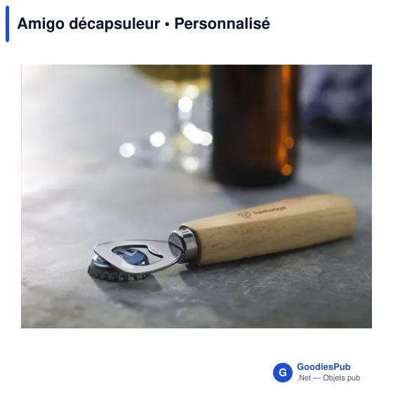 Décapsuleur personnalisable Amigo avec logo en bois - Image 1