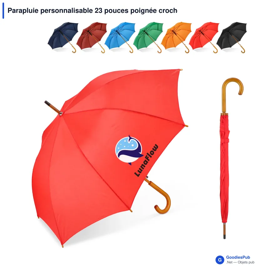 Parapluie personnalisable 23 pouces poignée crochet automatique avec logo - Aran - Image 1