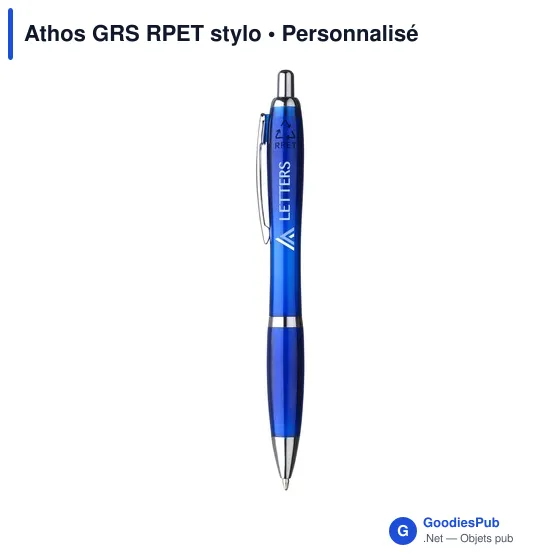 Stylo bille personnalisable Athos GRS en PET recyclé avec logo - Image 1