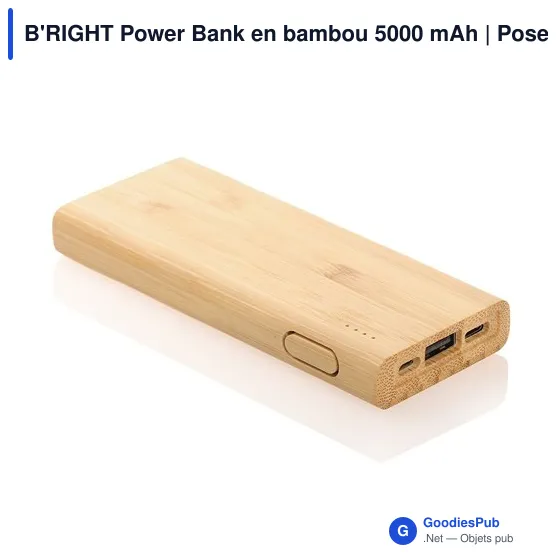 Power Bank personnalisable en bambou 5000 mAh avec logo | Posey - Image 1