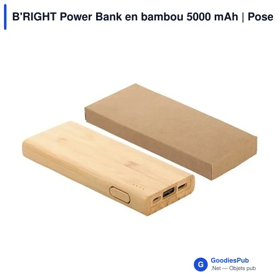Power Bank personnalisable en bambou 5000 mAh avec logo | Posey - Image 7