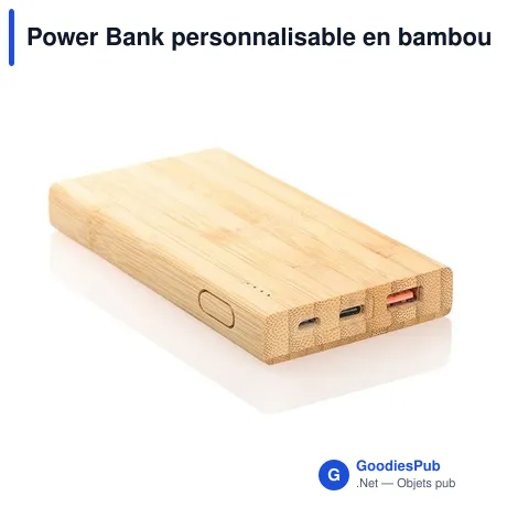 Power Bank personnalisable en bambou 8000 mAh avec logo | Caroline