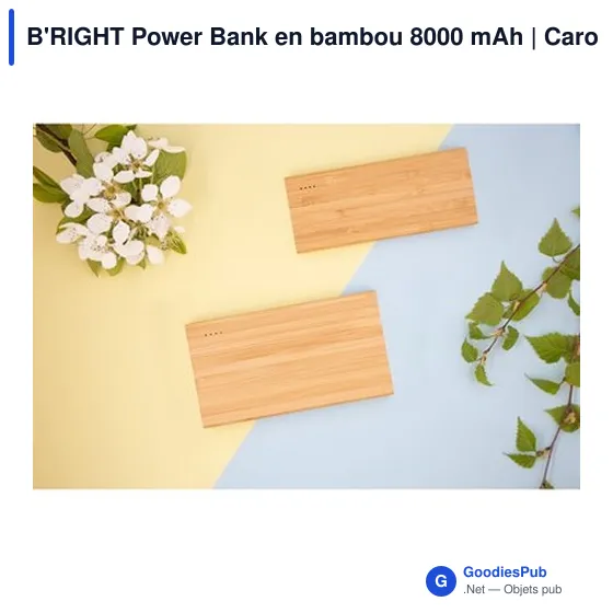 Power Bank personnalisable en bambou 8000 mAh avec logo | Caroline - Image 2