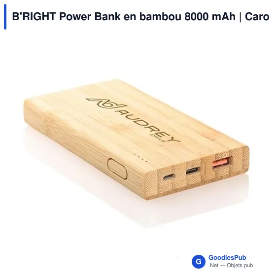 Power Bank personnalisable en bambou 8000 mAh avec logo | Caroline - Image 11