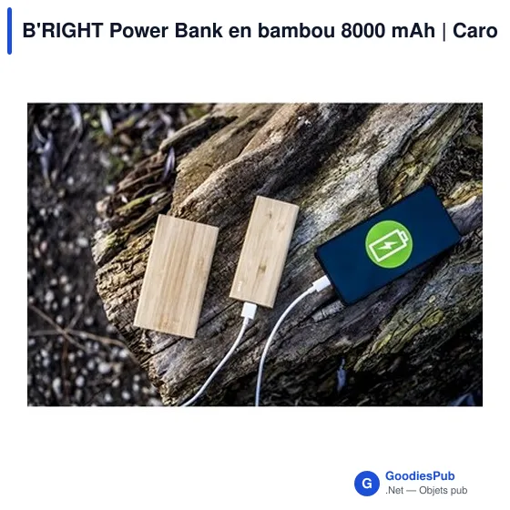 Power Bank personnalisable en bambou 8000 mAh avec logo | Caroline - Image 3
