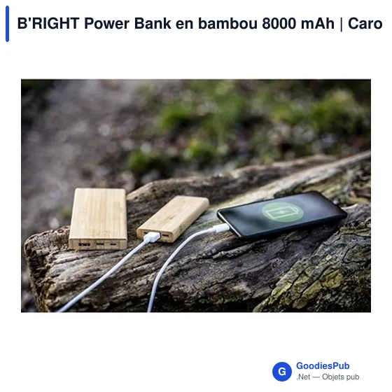 Power Bank personnalisable en bambou 8000 mAh avec logo | Caroline - Image 4