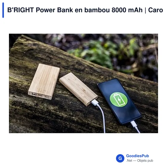 Power Bank personnalisable en bambou 8000 mAh avec logo | Caroline - Image 5
