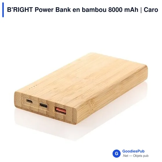 Power Bank personnalisable en bambou 8000 mAh avec logo | Caroline - Image 6