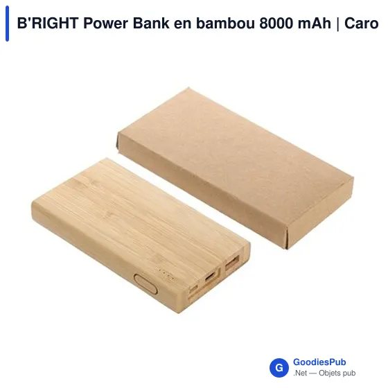 Power Bank personnalisable en bambou 8000 mAh avec logo | Caroline - Image 9