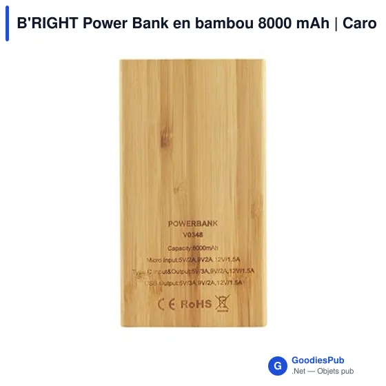 Power Bank personnalisable en bambou 8000 mAh avec logo | Caroline - Image 10
