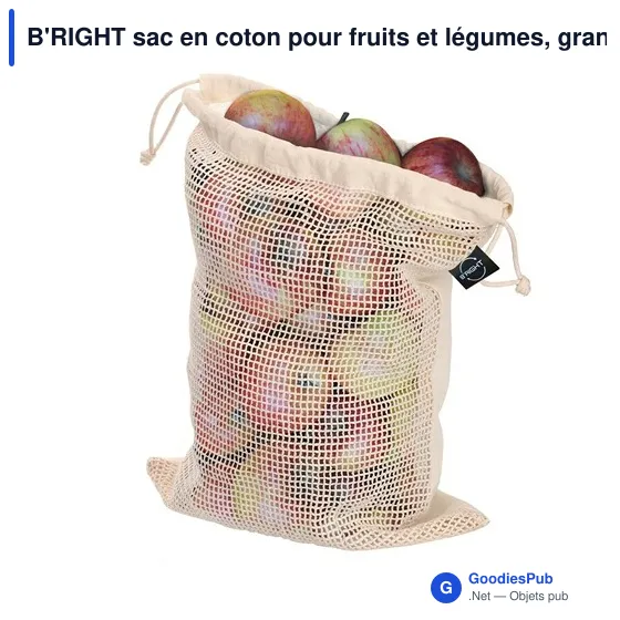 Sac en coton personnalisable B'RIGHT pour fruits et légumes - Brandonavec logo - Image 1