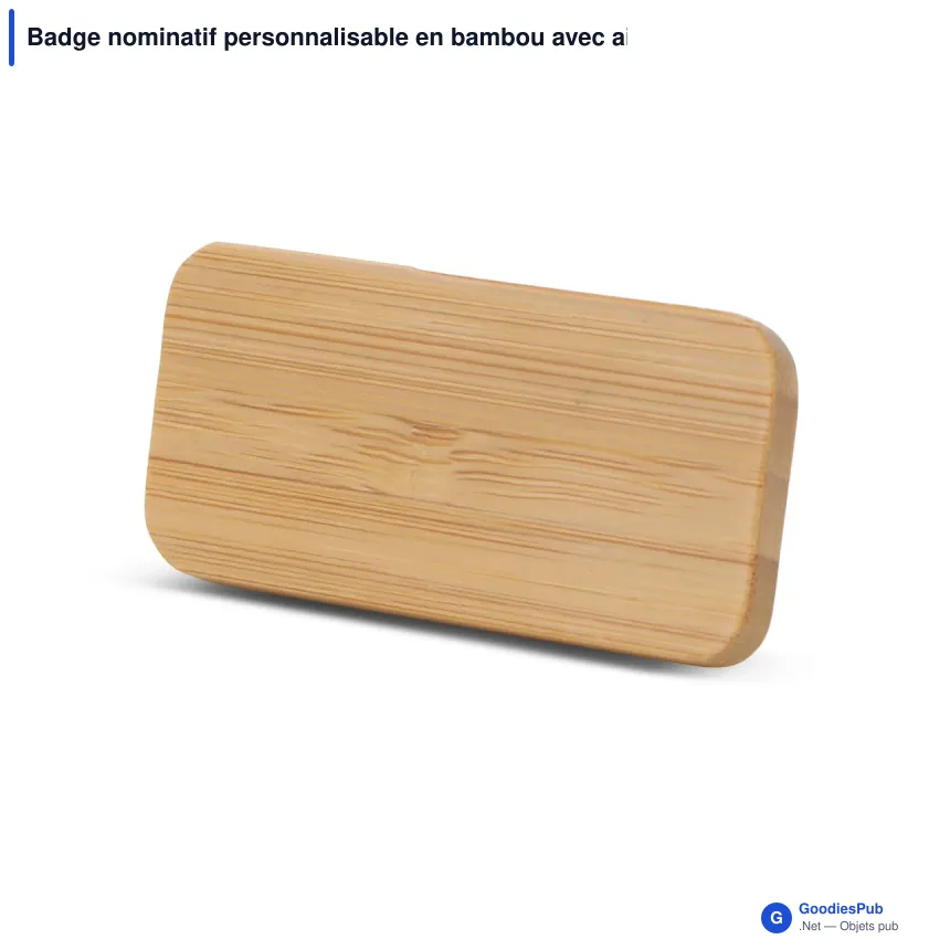 Badge nominatif personnalisable en bambou avec aimant et logo - Bamboo Magnet - Image 2