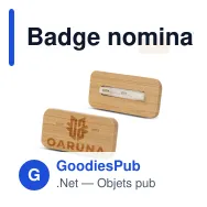 Badge nominatif personnalisable en bambou avec épingle et logo - Bamboo Pin - Miniature 1