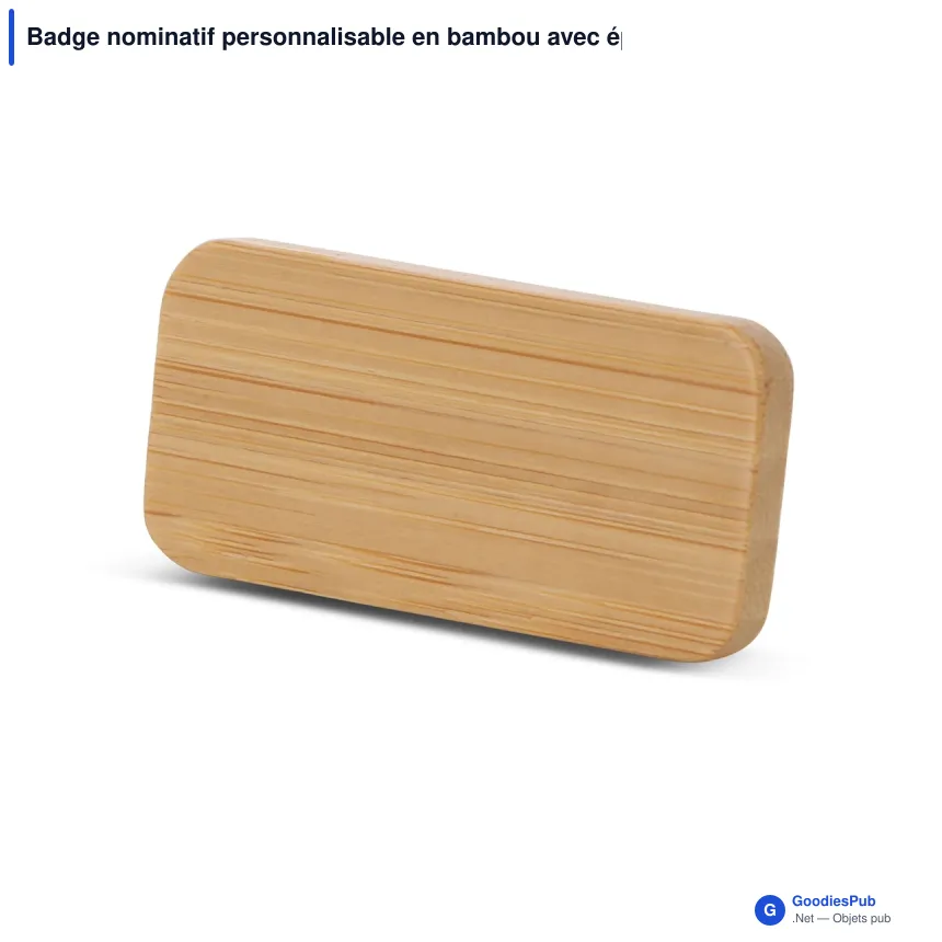 Badge nominatif personnalisable en bambou avec épingle et logo - Bamboo Pin - Image 2