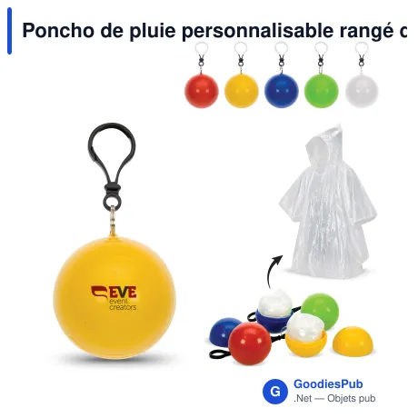 Poncho de pluie personnalisable rangé dans une balle avec logo - Ball