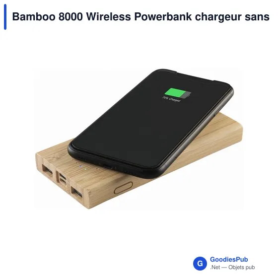 Chargeur sans fil personnalisable Bamboo 8000 avec logo - Image 1
