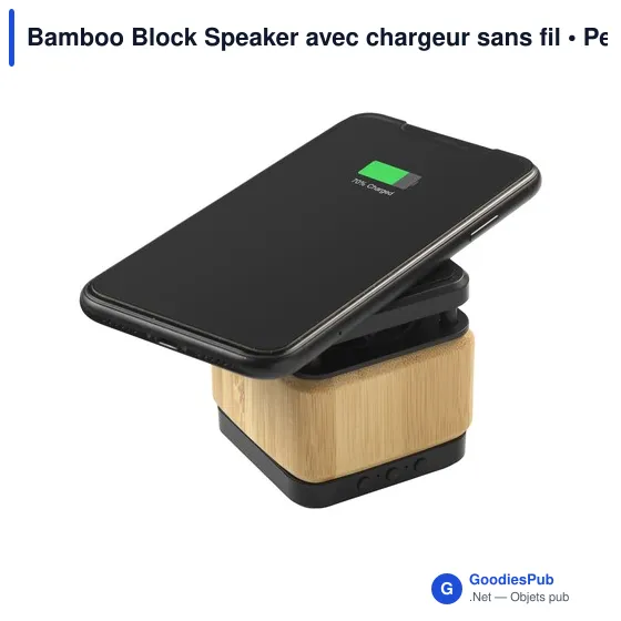 Enceinte Bluetooth personnalisable avec chargeur sans fil - Bamboo Blockavec logo - Image 2