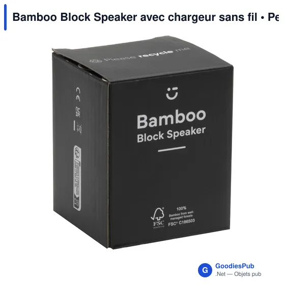 Enceinte Bluetooth personnalisable avec chargeur sans fil - Bamboo Blockavec logo - Image 3