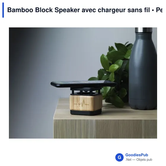 Enceinte Bluetooth personnalisable avec chargeur sans fil - Bamboo Blockavec logo - Image 5