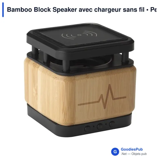 Enceinte Bluetooth personnalisable avec chargeur sans fil - Bamboo Blockavec logo - Image 6