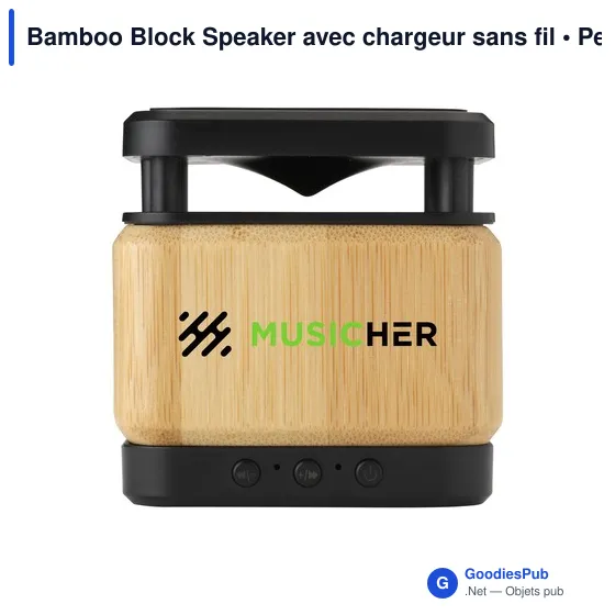 Enceinte Bluetooth personnalisable avec chargeur sans fil - Bamboo Blockavec logo - Image 7