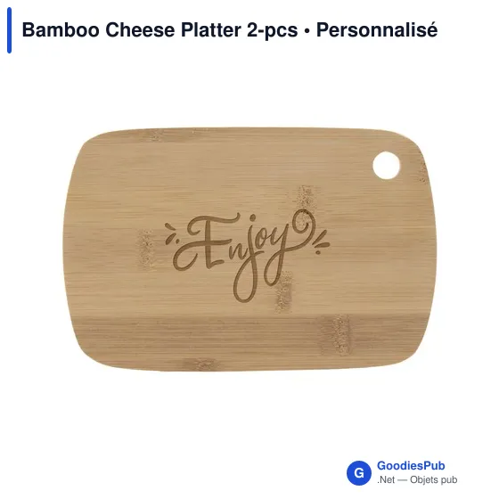 Plateau à fromage personnalisable en bambou avec logo - 2 pièces - Image 2