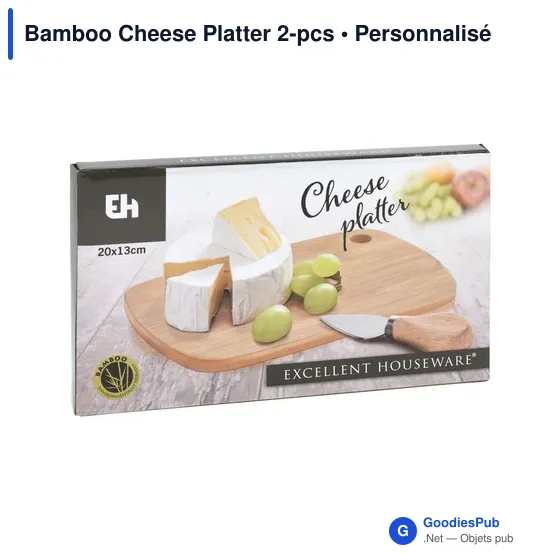 Plateau à fromage personnalisable en bambou avec logo - 2 pièces - Image 3