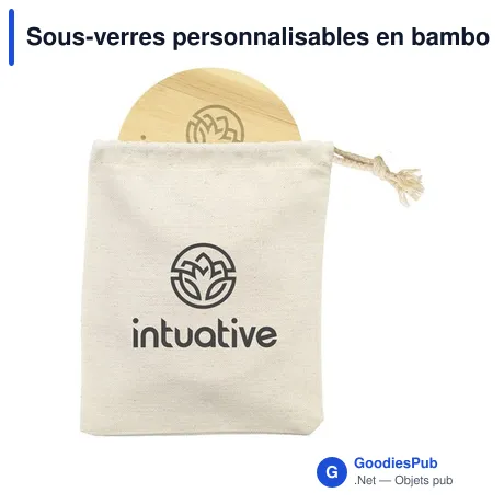 Sous-verres personnalisables en bambou avec logo - Bamboo Coaster Set