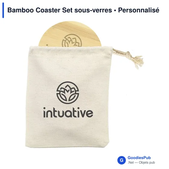 Sous-verres personnalisables en bambou avec logo - Bamboo Coaster Set - Image 1