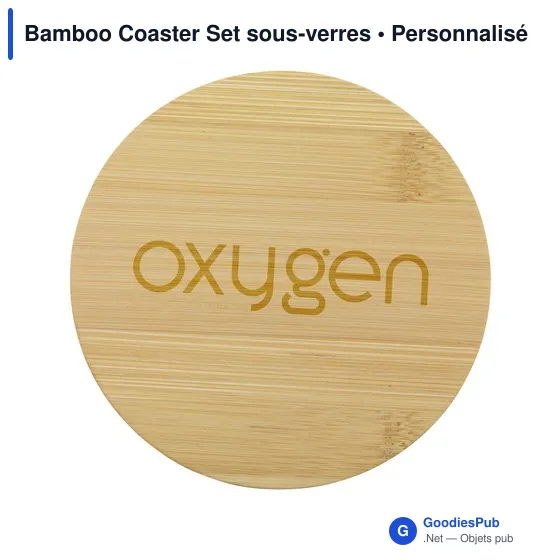 Sous-verres personnalisables en bambou avec logo - Bamboo Coaster Set - Image 2