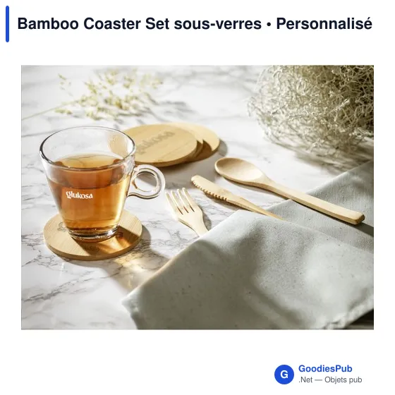 Sous-verres personnalisables en bambou avec logo - Bamboo Coaster Set - Image 3