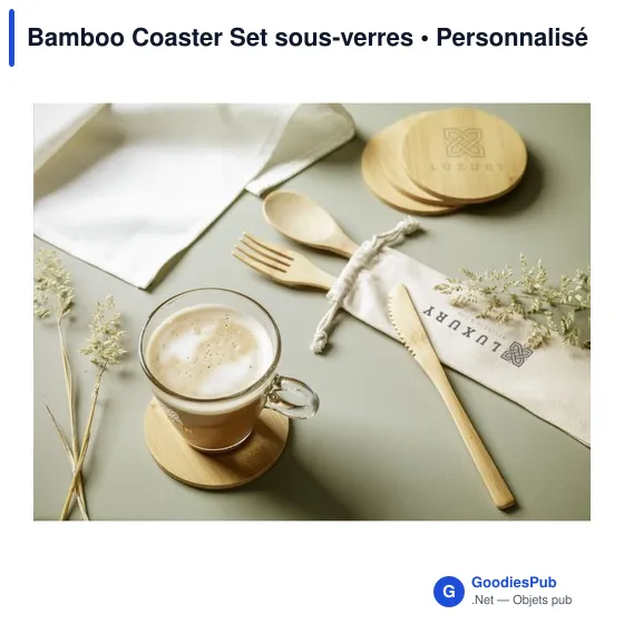 Sous-verres personnalisables en bambou avec logo - Bamboo Coaster Set - Image 4