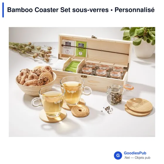 Sous-verres personnalisables en bambou avec logo - Bamboo Coaster Set - Image 6