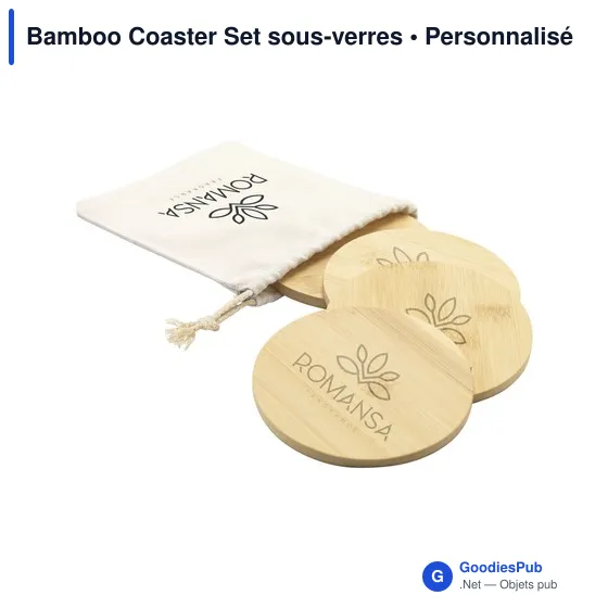 Sous-verres personnalisables en bambou avec logo - Bamboo Coaster Set - Image 7