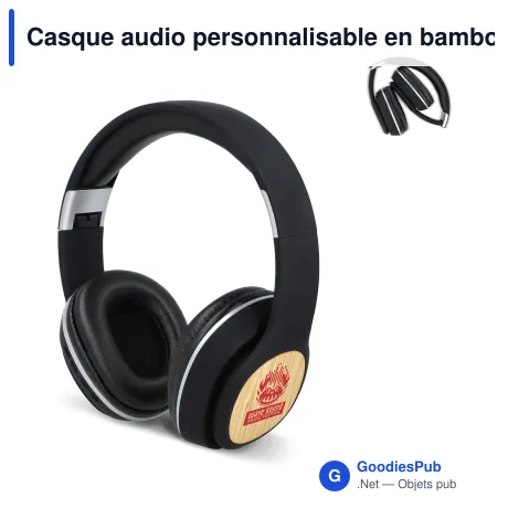 Casque audio personnalisable en bambou avec logo - Bamboo Headphone