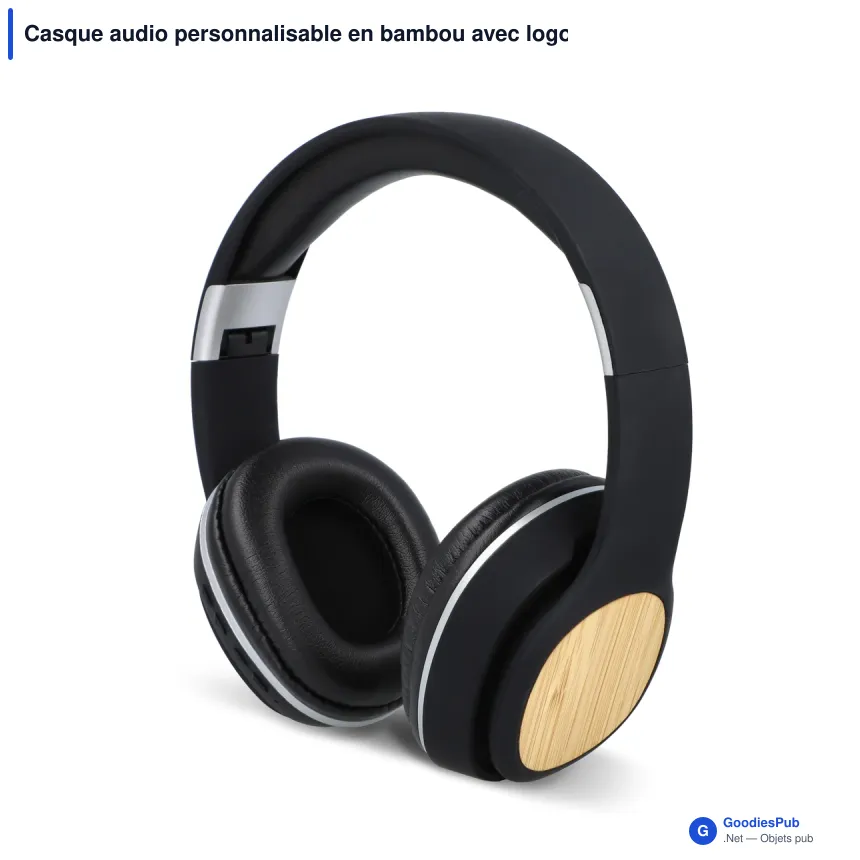 Casque audio personnalisable en bambou avec logo - Bamboo Headphone - Image 2