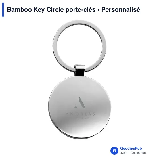 Porte-clés circulaire personnalisable en bambou avec logo - Image 1