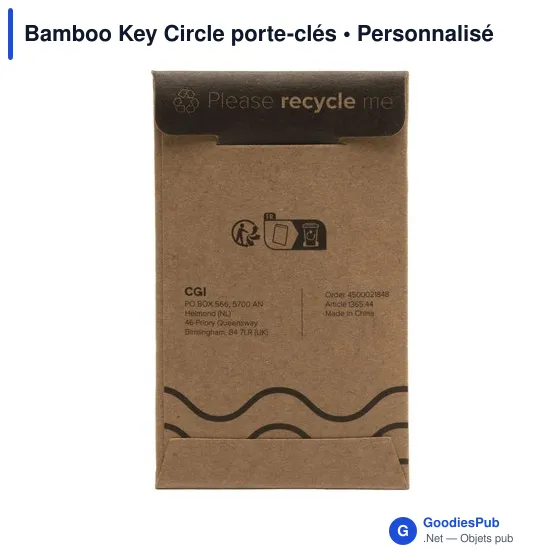 Porte-clés circulaire personnalisable en bambou avec logo - Image 3