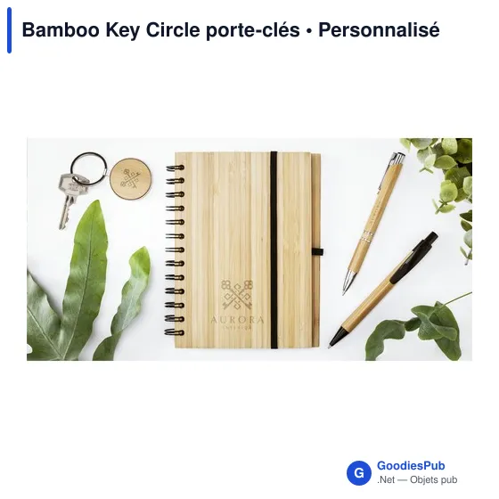 Porte-clés circulaire personnalisable en bambou avec logo - Image 4