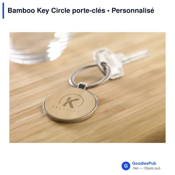 Porte-clés circulaire personnalisable en bambou avec logo - Image 5