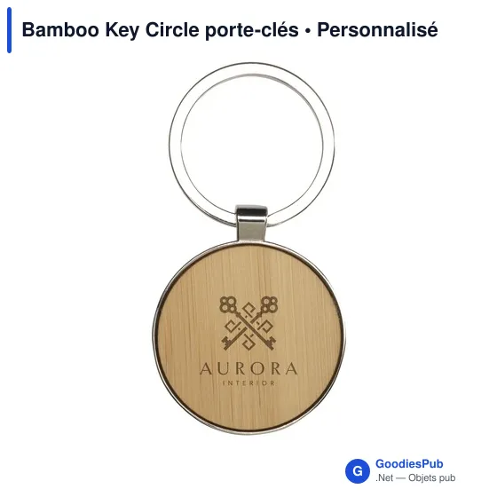 Porte-clés circulaire personnalisable en bambou avec logo - Image 6
