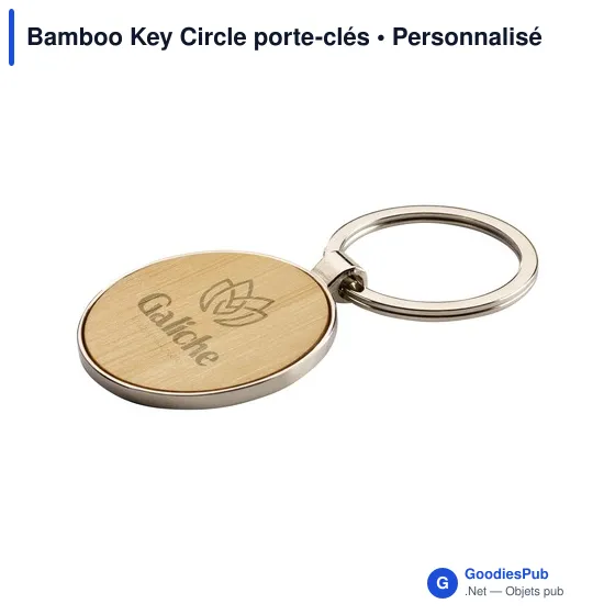 Porte-clés circulaire personnalisable en bambou avec logo - Image 7