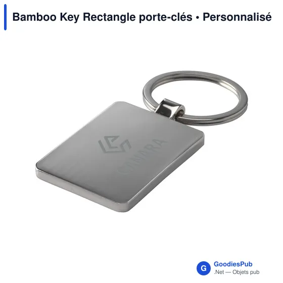 Porte-clés rectangulaire en bambou personnalisable avec logo - Image 1