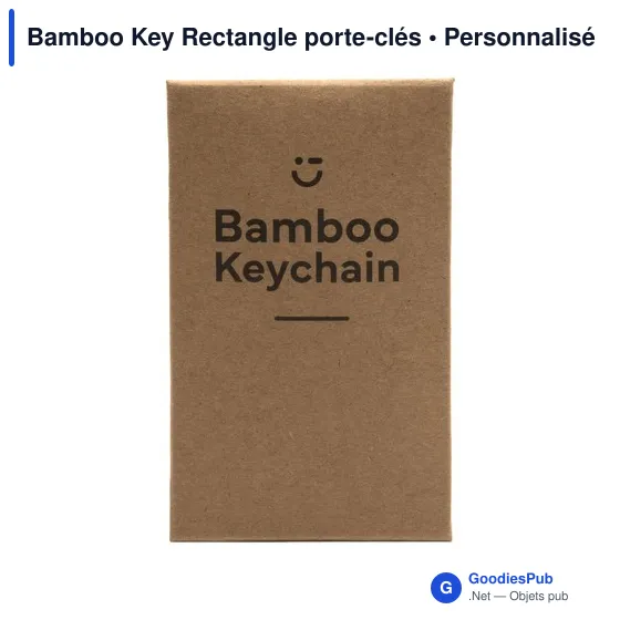 Porte-clés rectangulaire en bambou personnalisable avec logo - Image 3